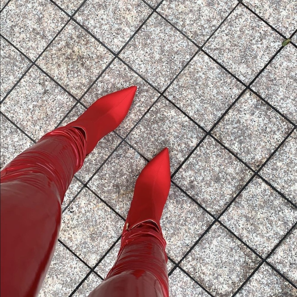 Red Pointy Toe Ankle Booties